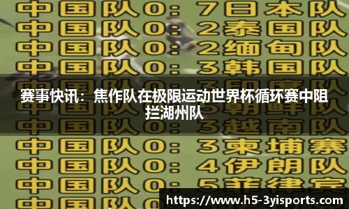 赛事快讯：焦作队在极限运动世界杯循环赛中阻拦湖州队